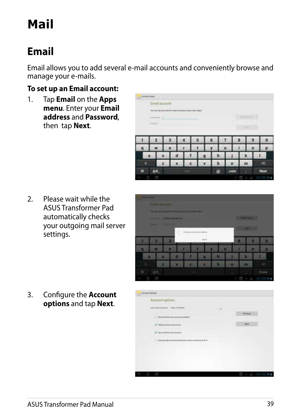 Mail, Email | Asus Transformer Pad Infinity TF700T User Manual | Page 39 / 89