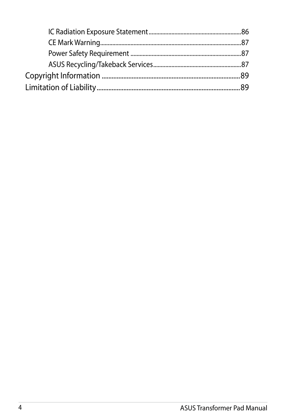 Asus Transformer Pad Infinity TF700T User Manual | Page 4 / 89