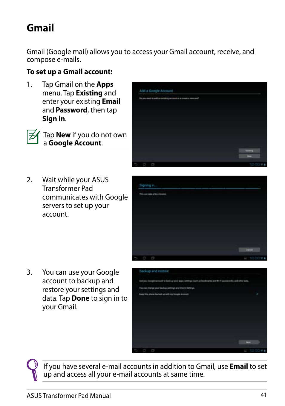 Gmail | Asus Transformer Pad Infinity TF700T User Manual | Page 41 / 89