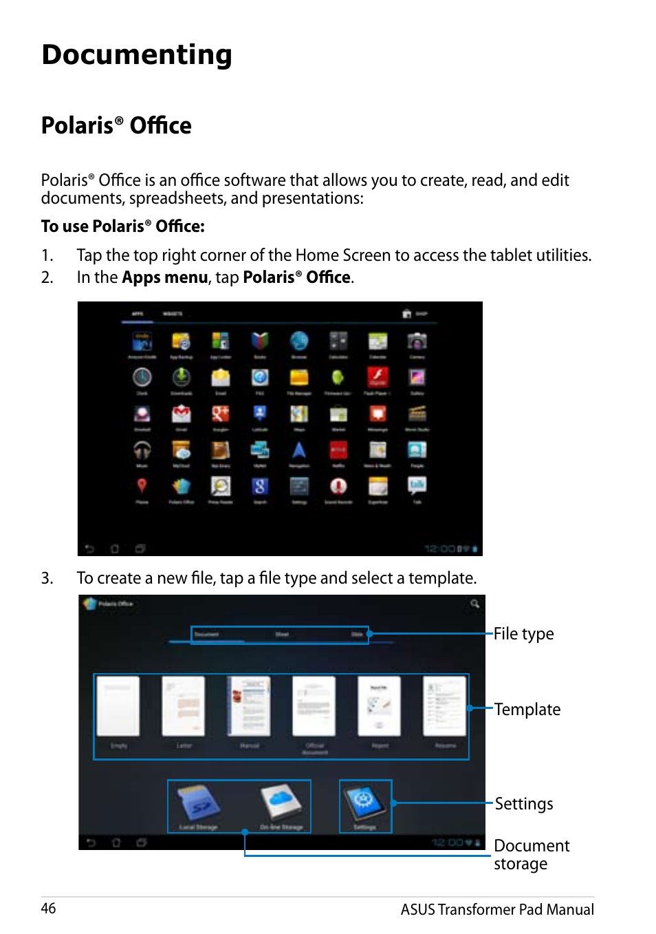 Documenting, Polaris® office | Asus Transformer Pad Infinity TF700T User Manual | Page 46 / 89