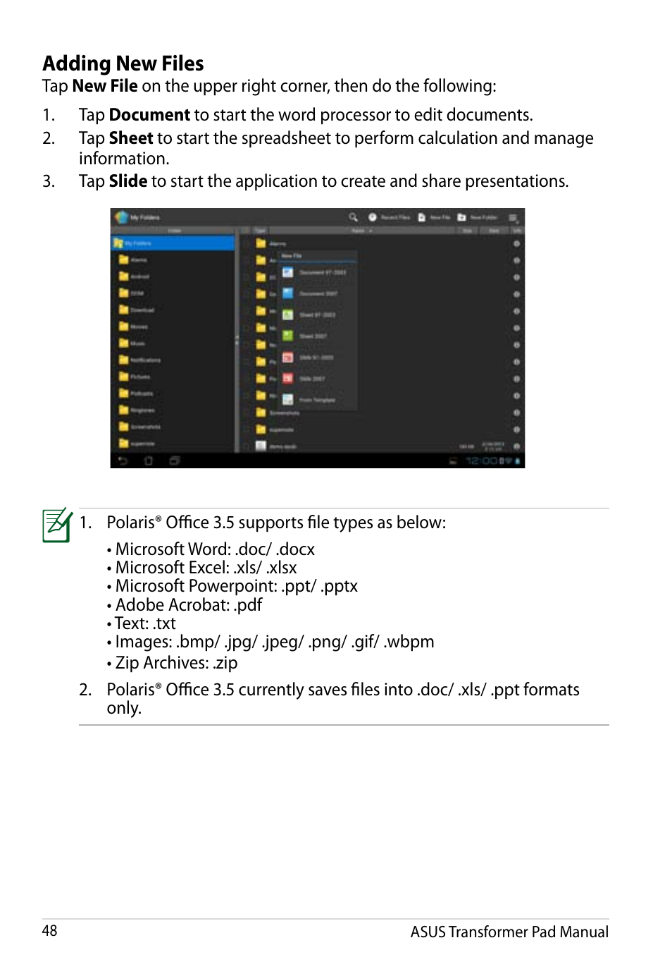 Adding new files | Asus Transformer Pad Infinity TF700T User Manual | Page 48 / 89