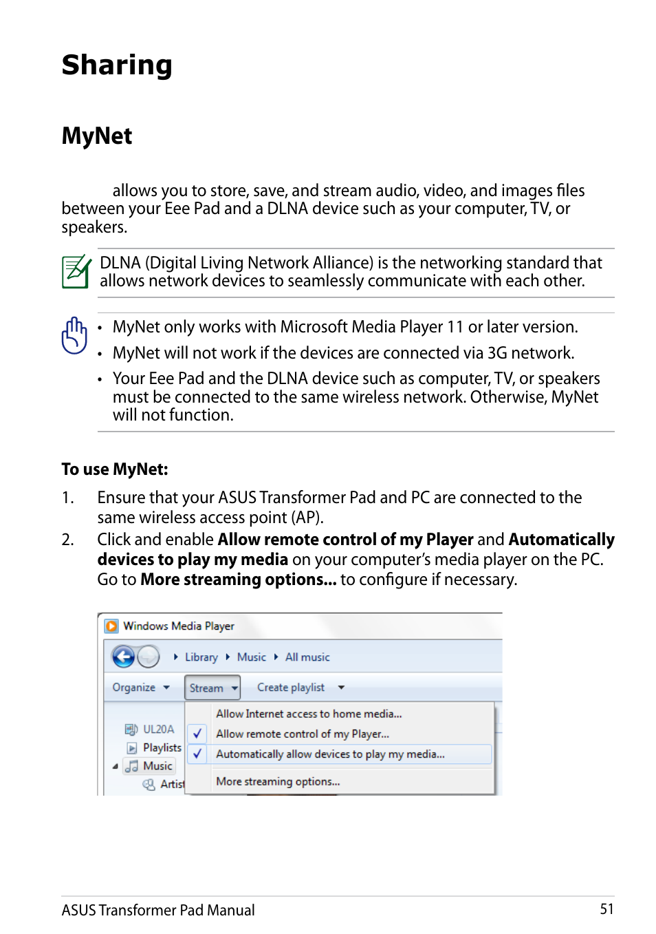 Sharing, Mynet | Asus Transformer Pad Infinity TF700T User Manual | Page 51 / 89