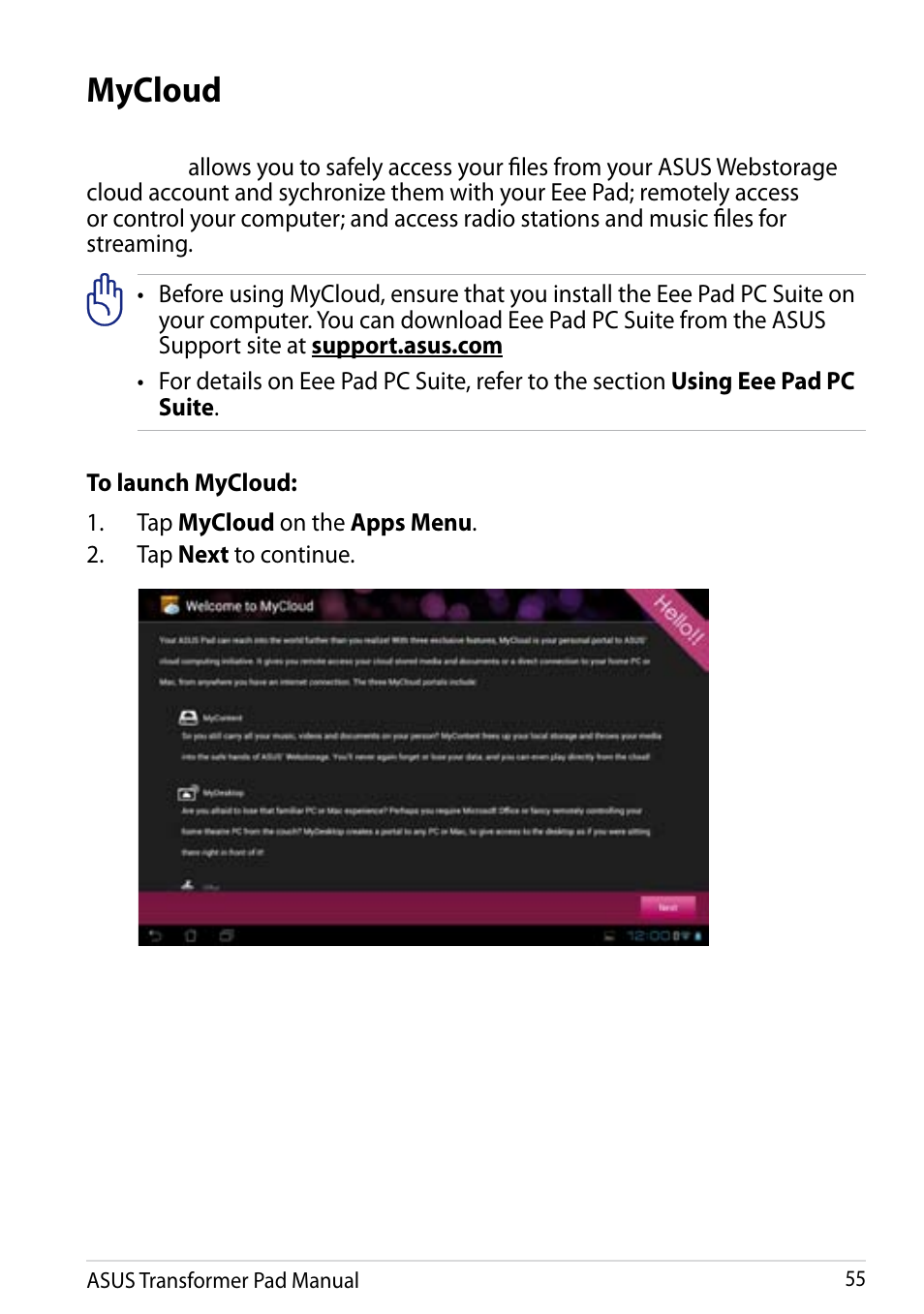 Mycloud | Asus Transformer Pad Infinity TF700T User Manual | Page 55 / 89