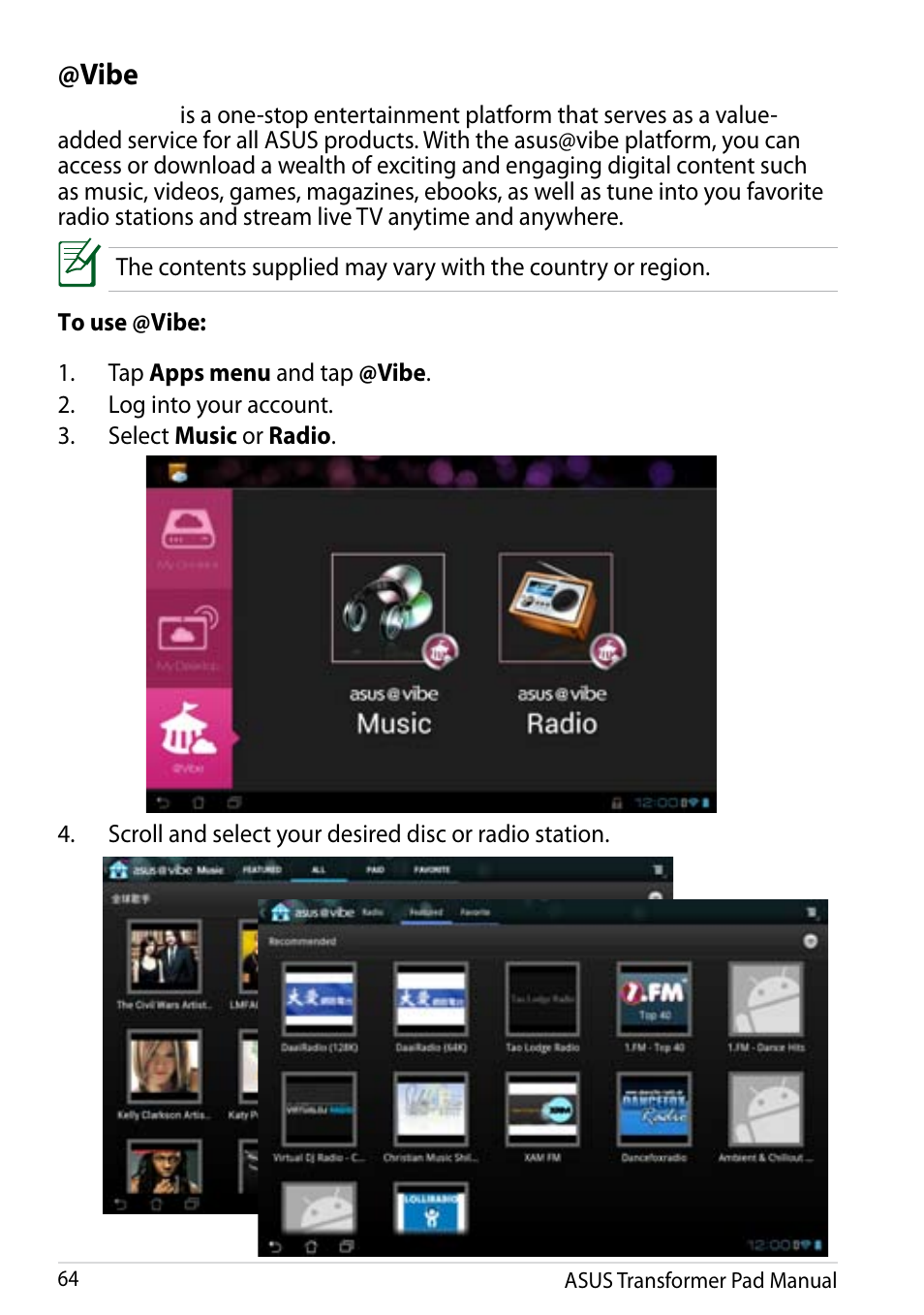 Vibe | Asus Transformer Pad Infinity TF700T User Manual | Page 64 / 89