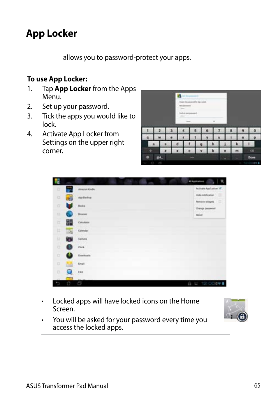 App locker | Asus Transformer Pad Infinity TF700T User Manual | Page 65 / 89