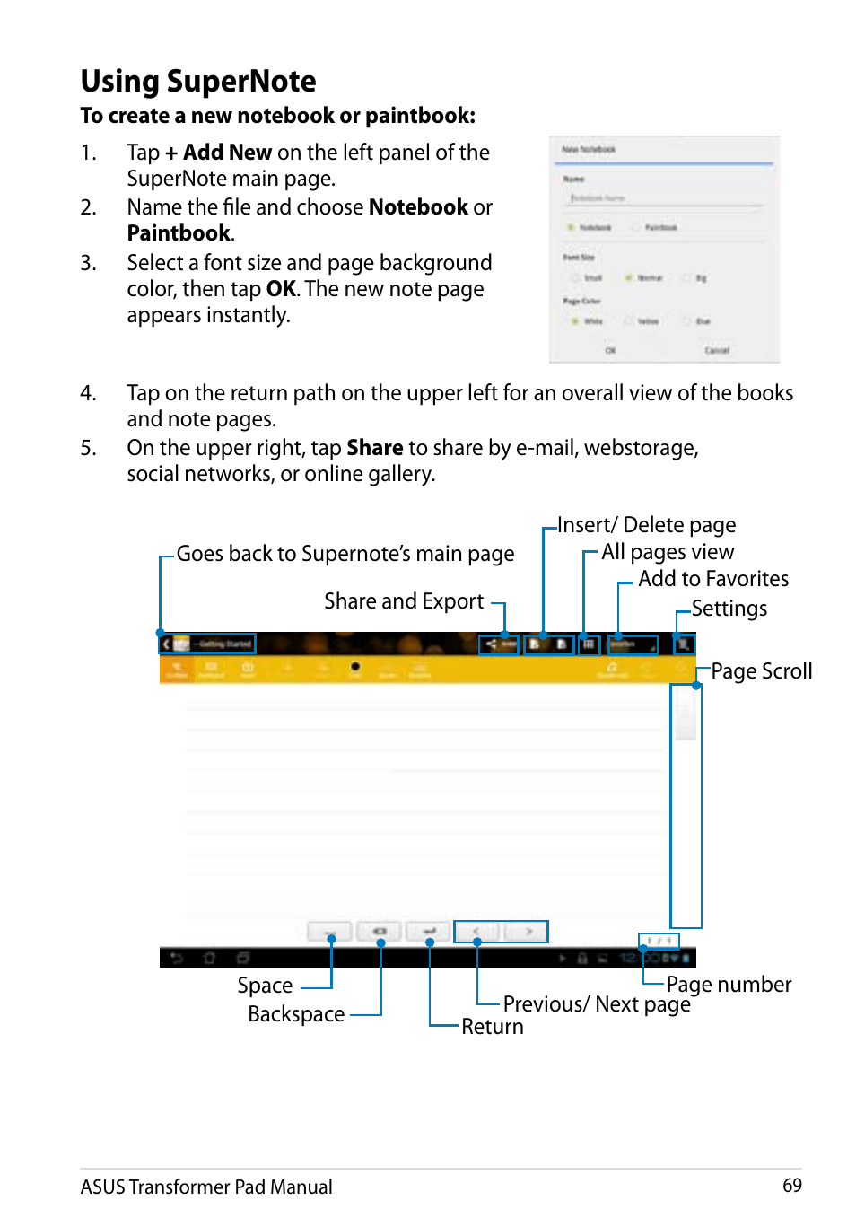 Using supernote | Asus Transformer Pad Infinity TF700T User Manual | Page 69 / 89