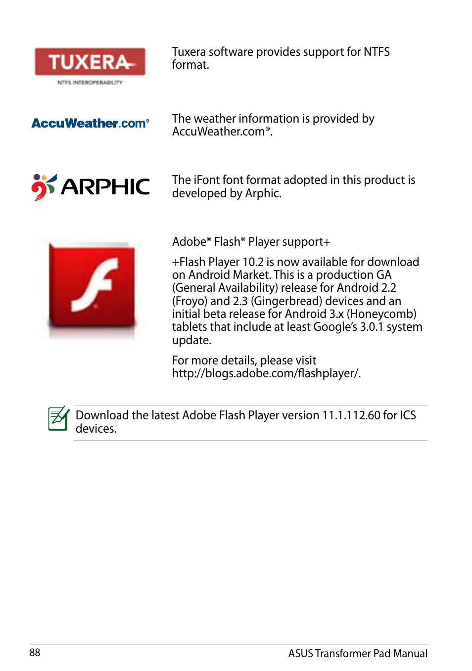 Asus Transformer Pad Infinity TF700T User Manual | Page 88 / 89