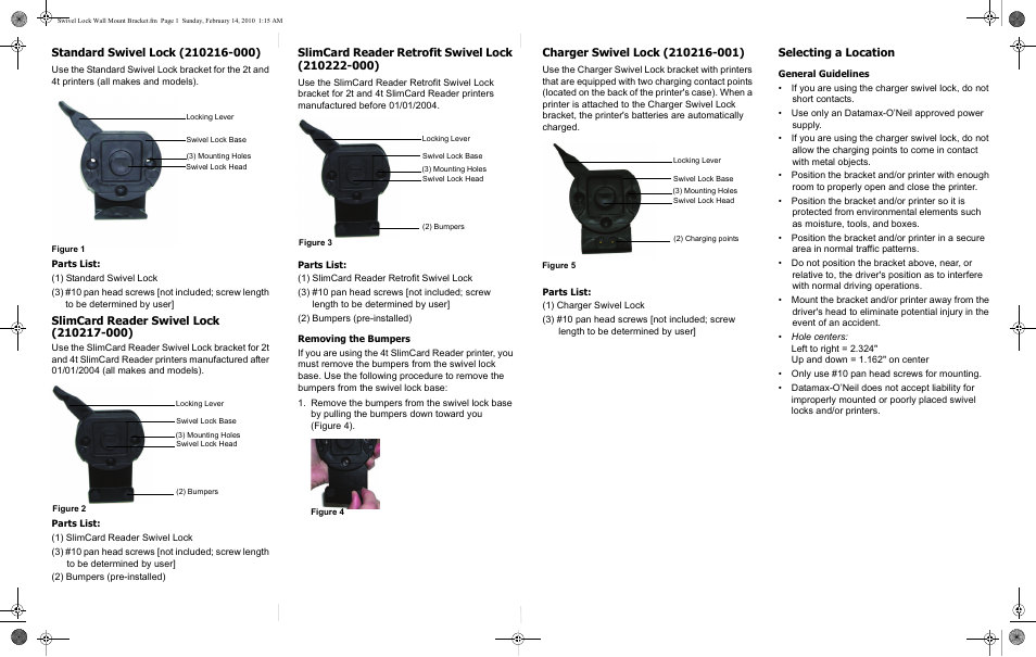 Datamax-O'Neil microFlash 4t_4te Standard Swivel Lock User Manual | 2 pages