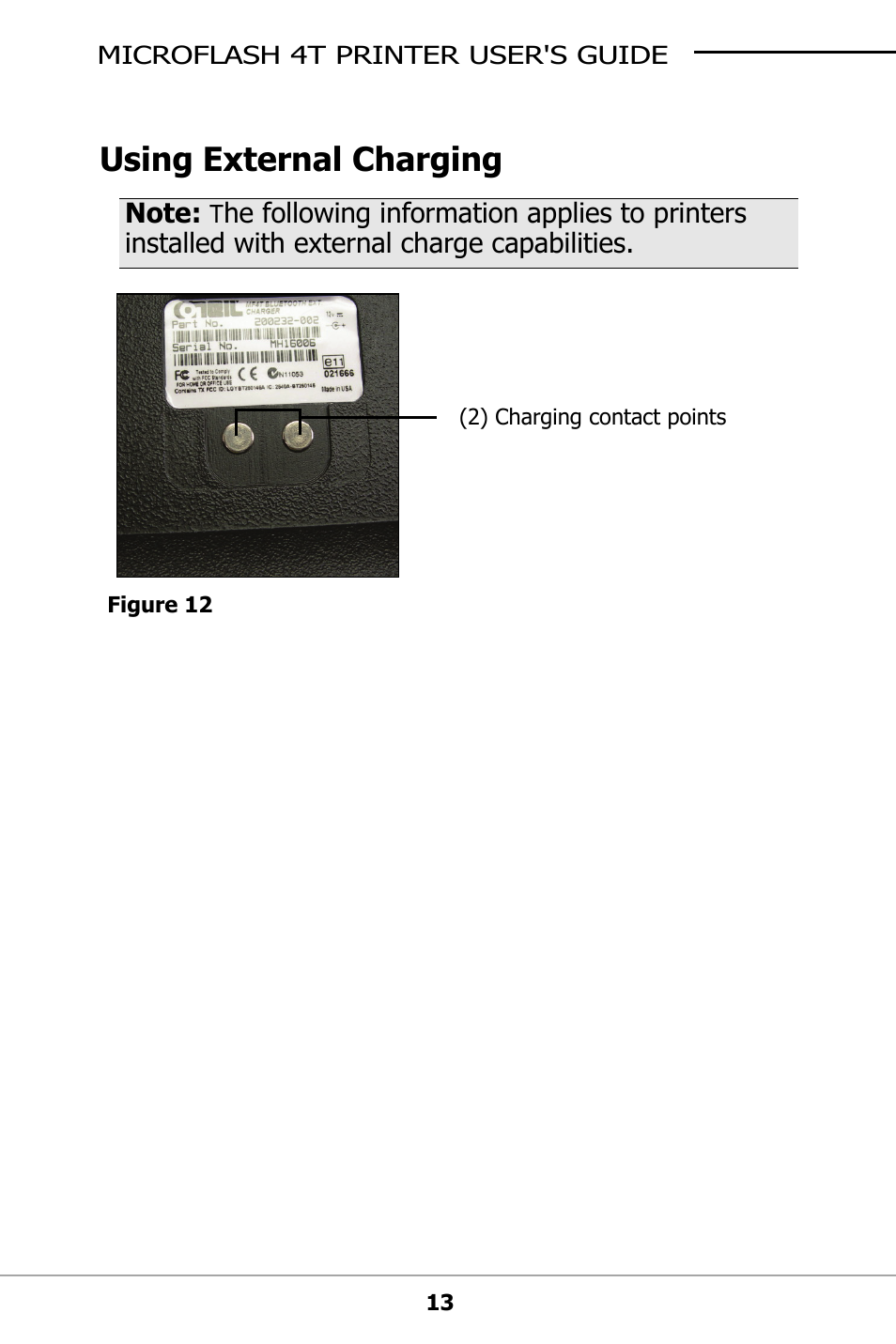 Using external charging | Datamax-O'Neil microFlash 4t User Guide User Manual | Page 16 / 22