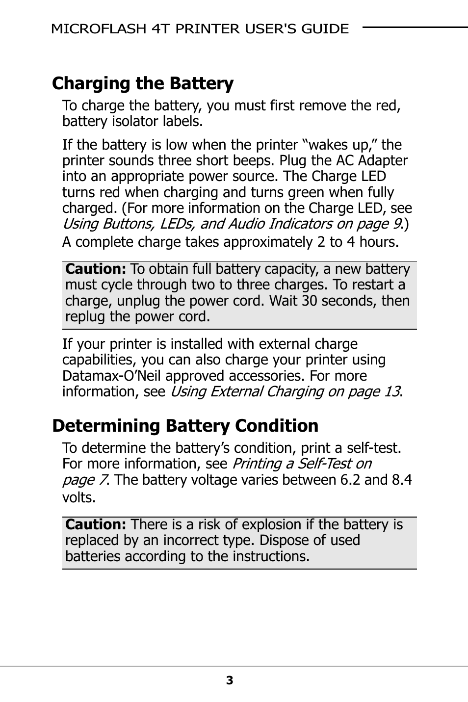 Charging the battery, Determining battery condition | Datamax-O'Neil microFlash 4t User Guide User Manual | Page 6 / 22