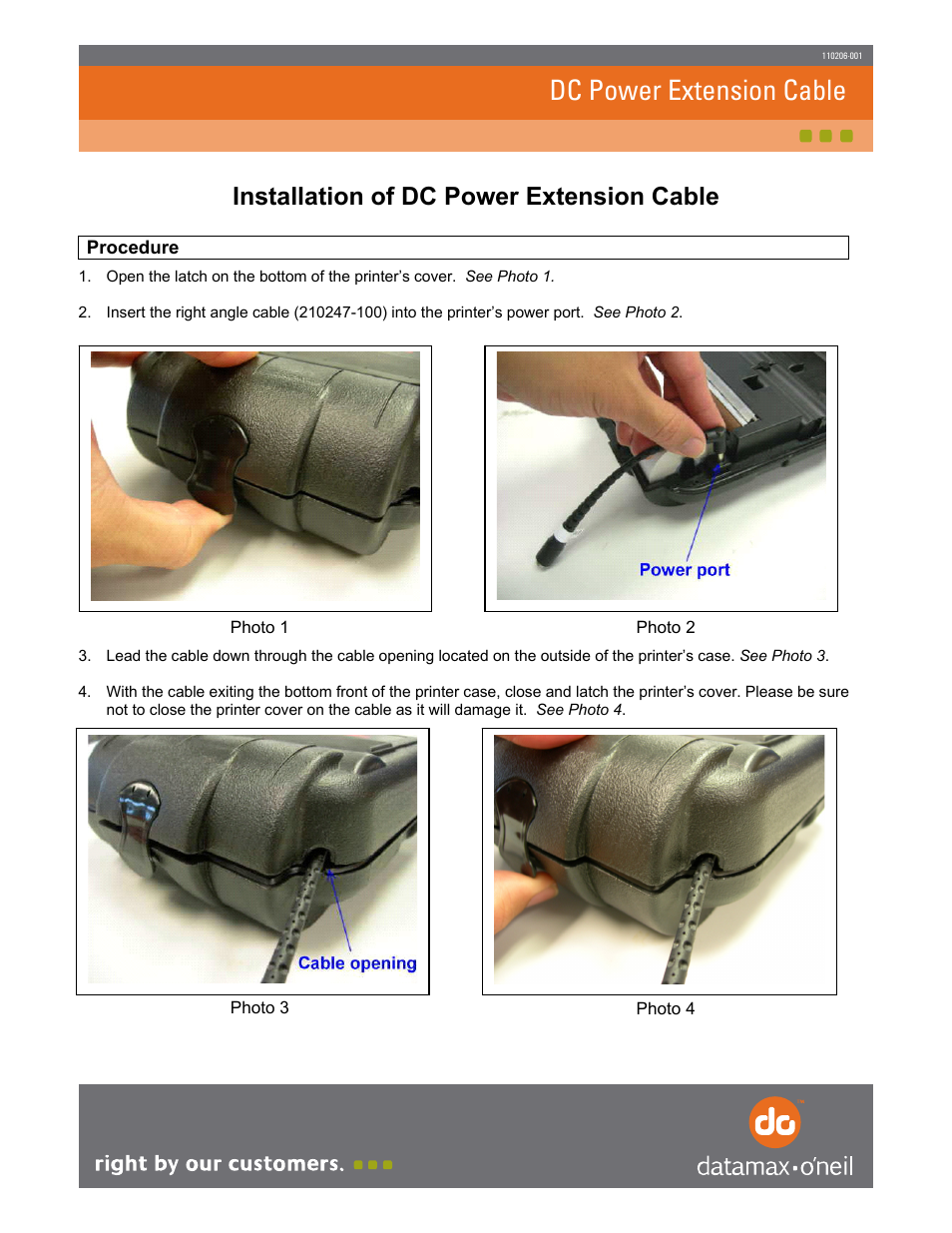 Datamax-O'Neil PrintPAD DC Power Extension Cable User Manual | 1 page