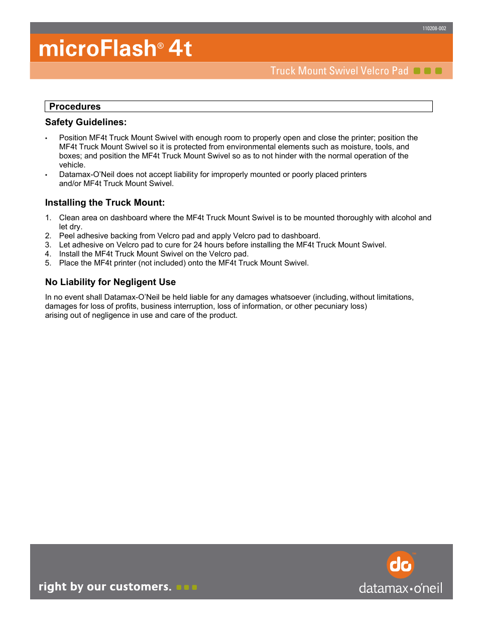 Datamax-O'Neil microFlash 4t_4te Truck Mount Swivel Velcro Pad User Manual | 1 page