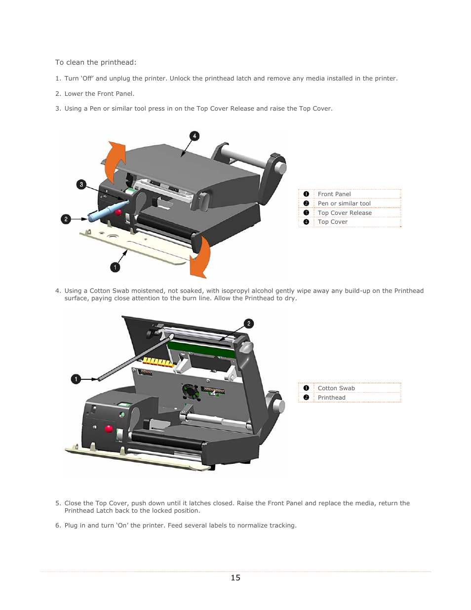 2 cotton swab procedure | Datamax-O'Neil MP Compact4_MP Compact4 Mobile Mark II Operators Manual User Manual | Page 21 / 36