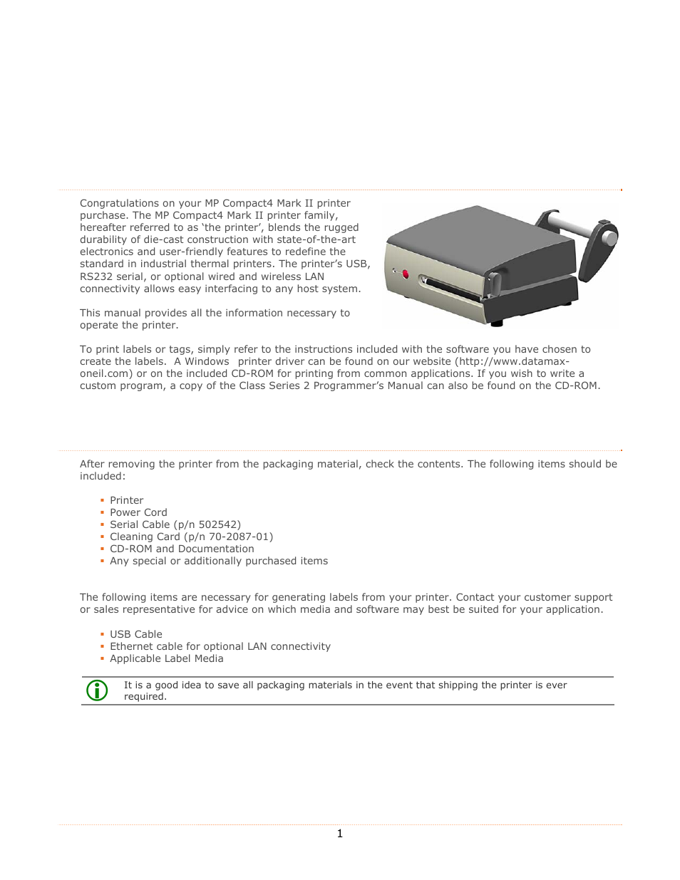 Datamax-O'Neil MP Compact4_MP Compact4 Mobile Mark II Operators Manual User Manual | Page 7 / 36