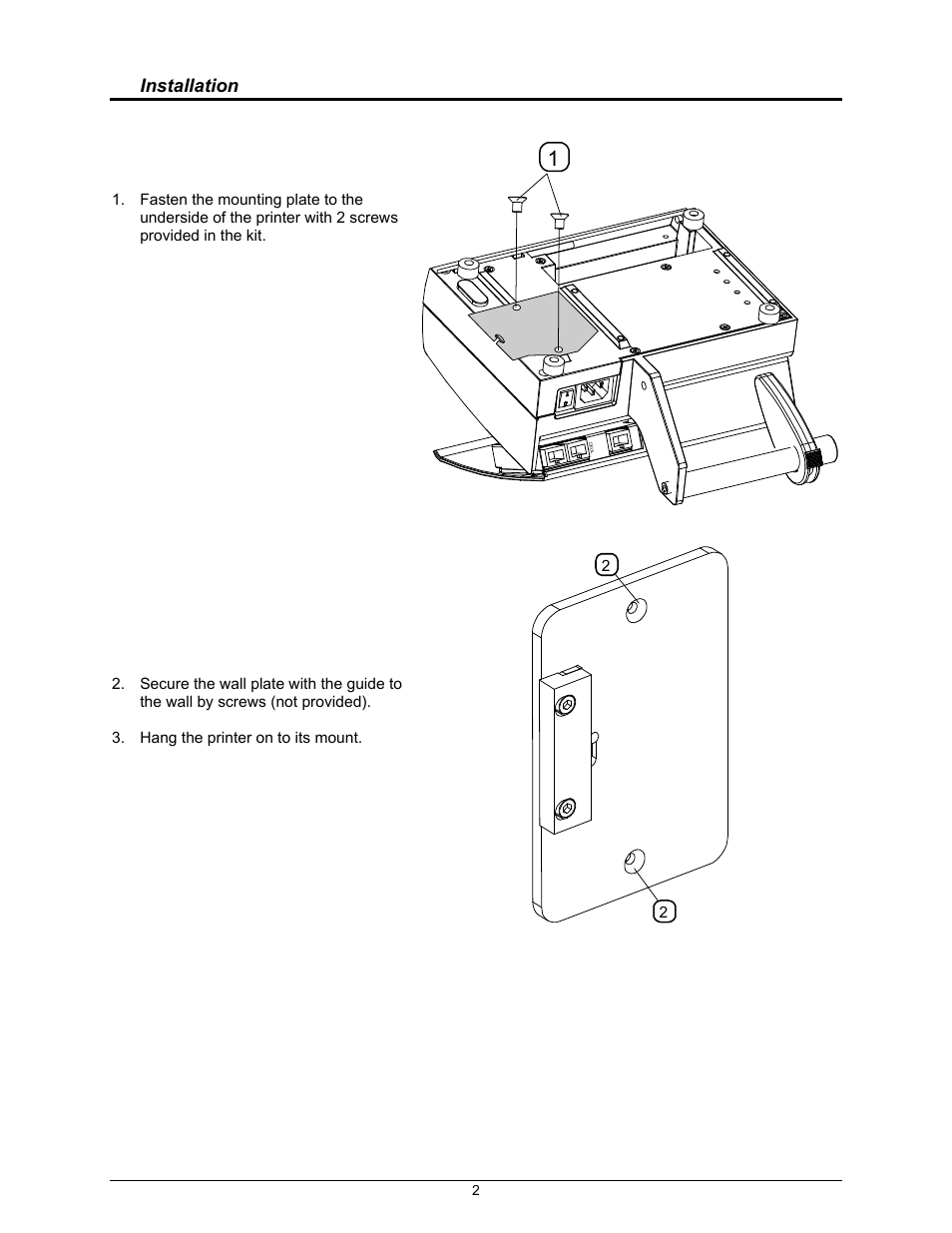 Installation | Datamax-O'Neil MP Compact4 Mark II Wall Mounting Option User Manual | Page 3 / 4