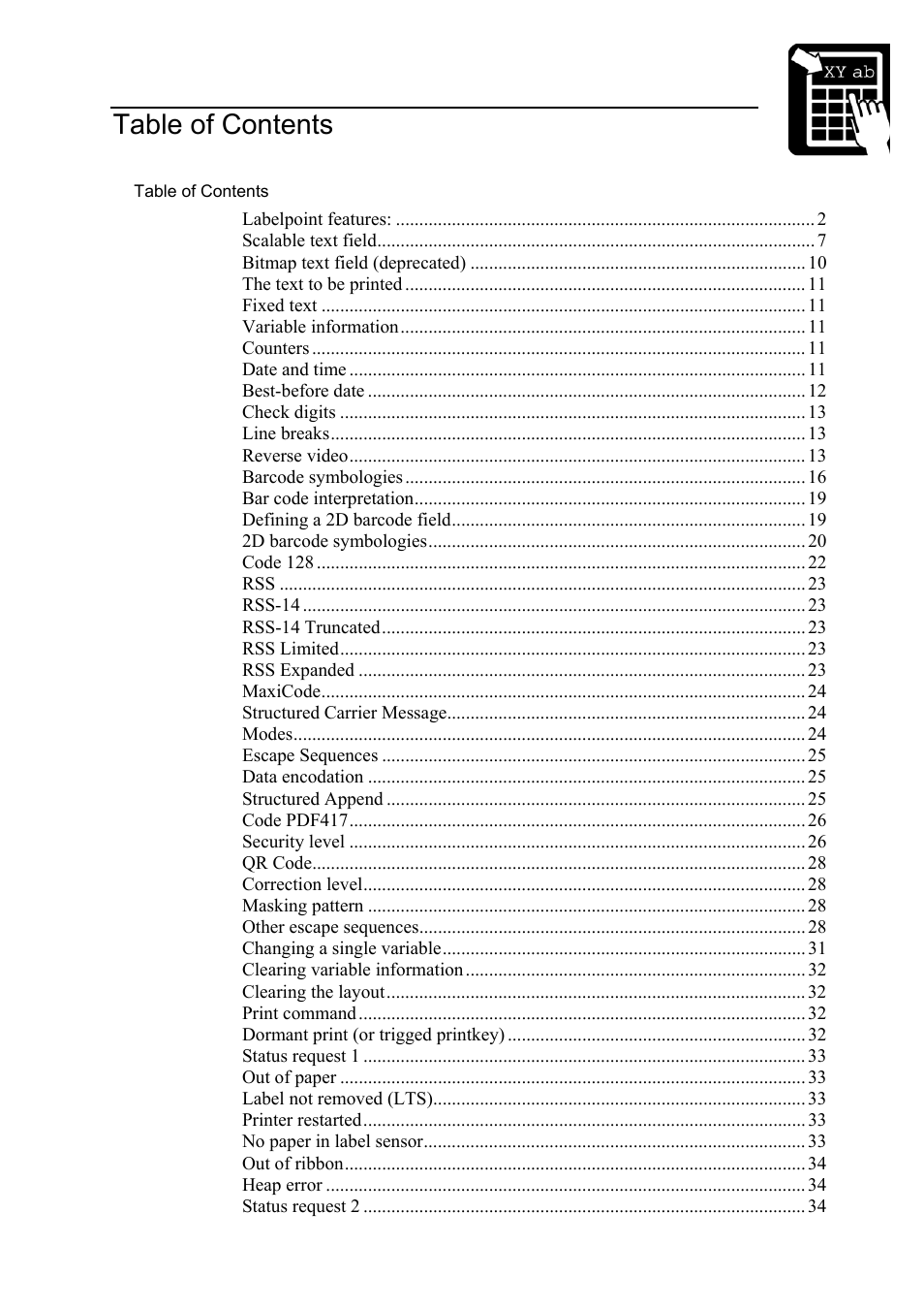 Programmer’s reference manual table of contents | Datamax-O'Neil Labelpoint Programmer’s Manual User Manual | Page 3 / 95