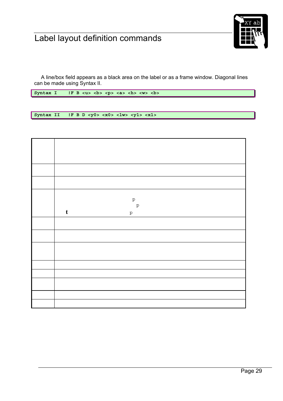 Defining a line/box field | Datamax-O'Neil Labelpoint Programmer’s Manual User Manual | Page 33 / 95