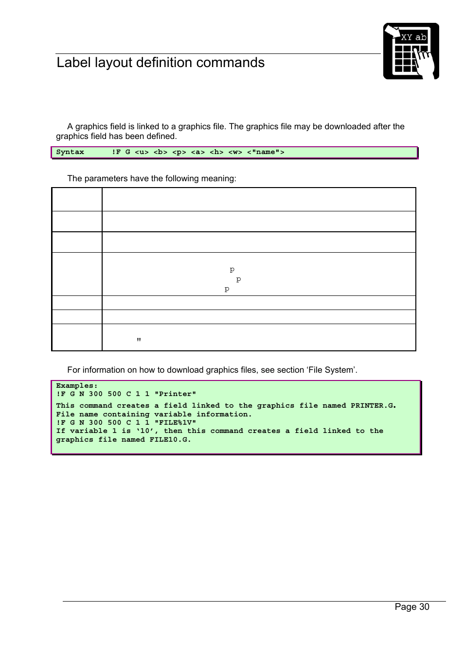 Defining a graphics field | Datamax-O'Neil Labelpoint Programmer’s Manual User Manual | Page 34 / 95