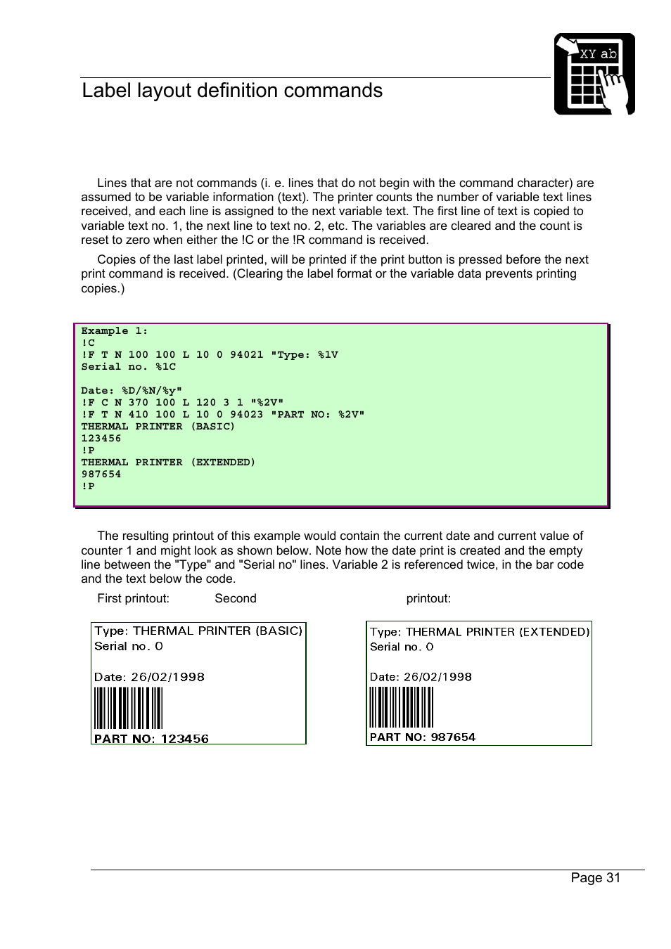 Variable information in text and bar code fields | Datamax-O'Neil Labelpoint Programmer’s Manual User Manual | Page 35 / 95