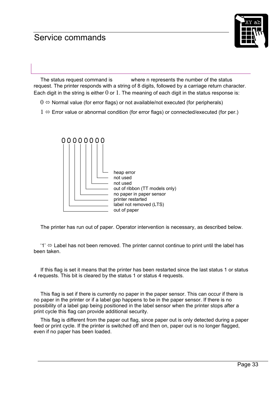 Programmer’s reference manual service commands, Status request commands | Datamax-O'Neil Labelpoint Programmer’s Manual User Manual | Page 37 / 95