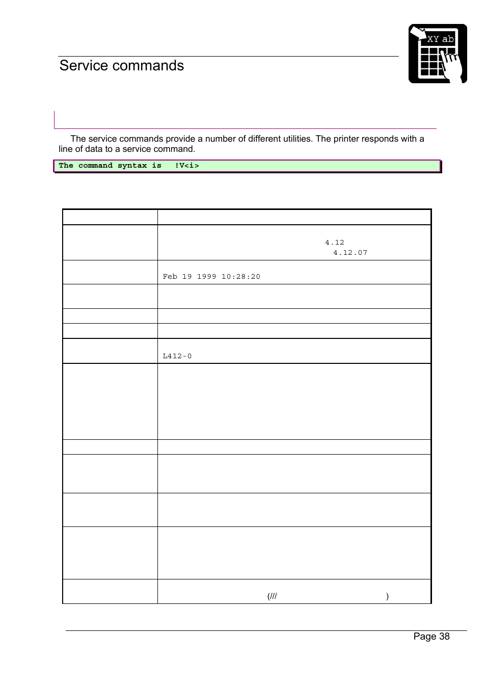 Programmer’s reference manual service commands, Service commands | Datamax-O'Neil Labelpoint Programmer’s Manual User Manual | Page 42 / 95