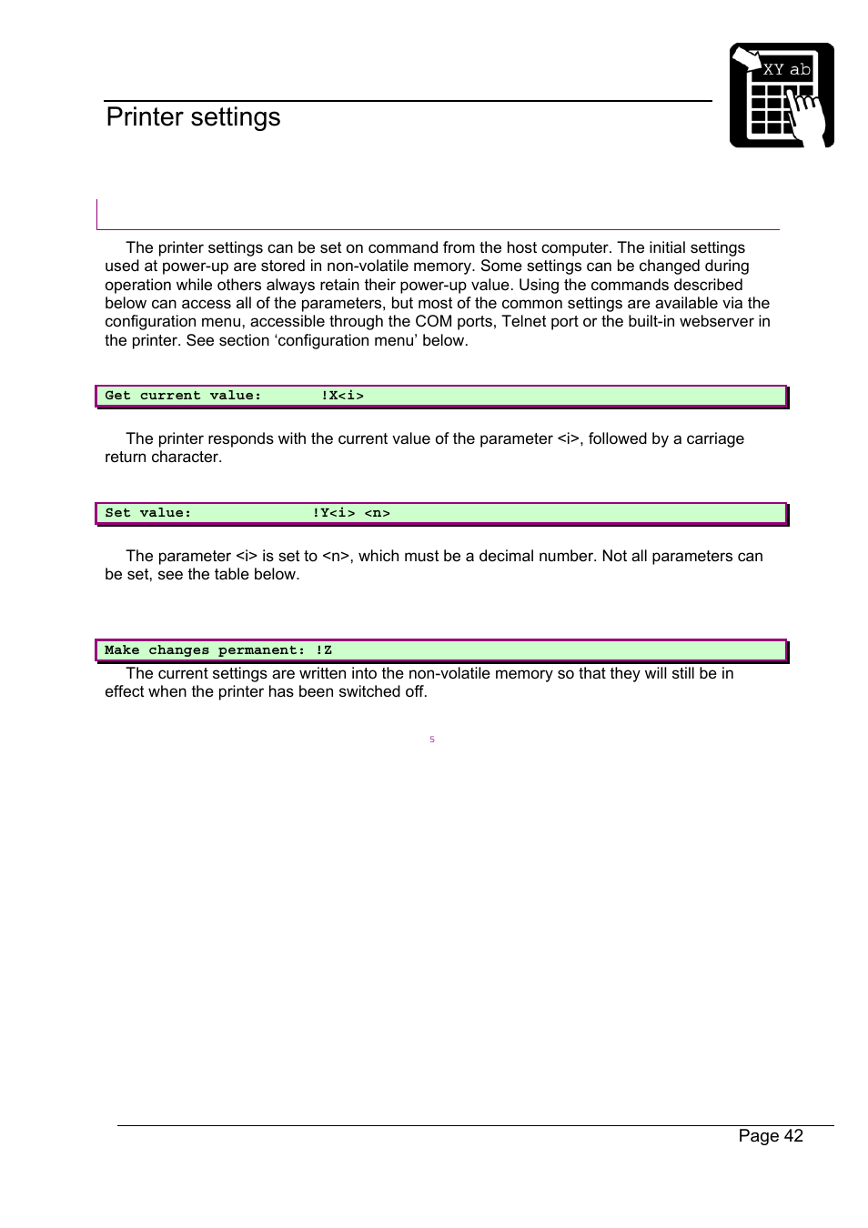 Programmer’s reference manual printer settings, Printer settings | Datamax-O'Neil Labelpoint Programmer’s Manual User Manual | Page 46 / 95