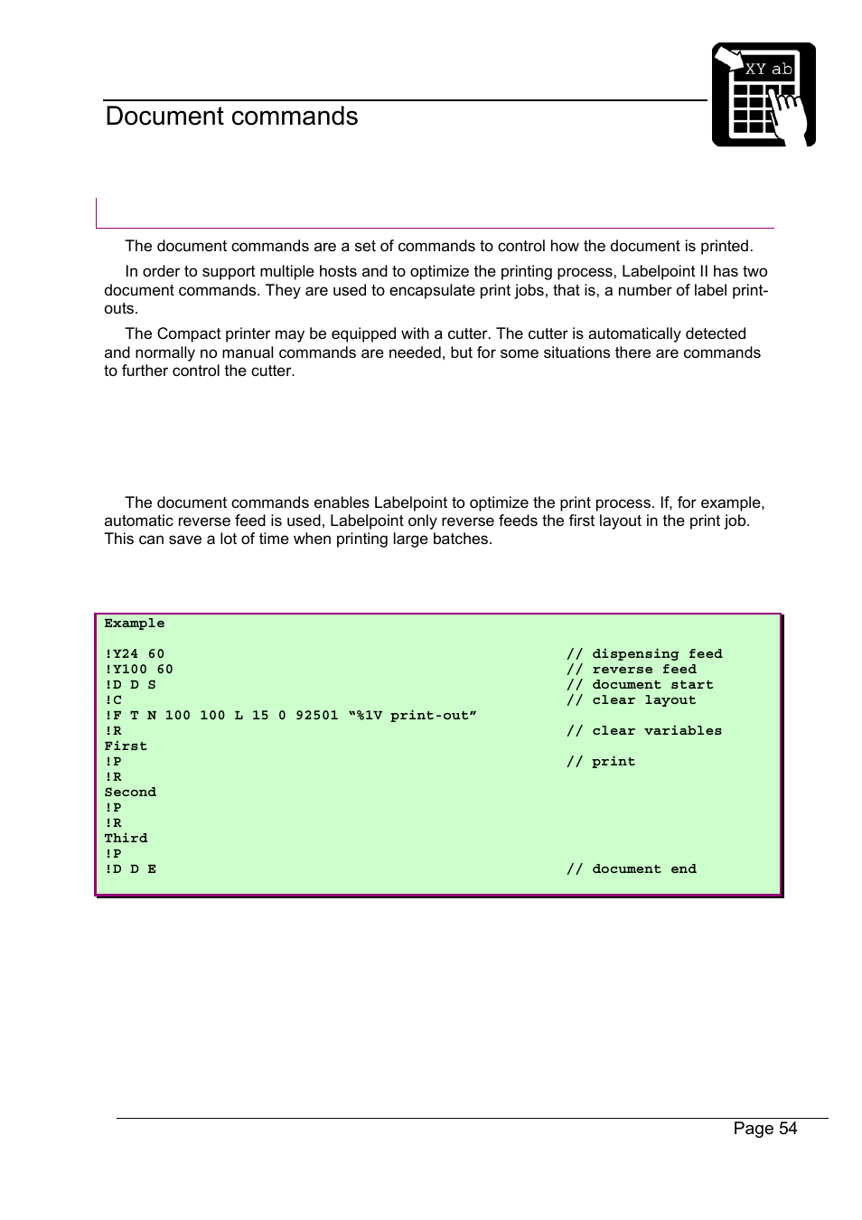 Programmer’s reference manual document commands, Document commands | Datamax-O'Neil Labelpoint Programmer’s Manual User Manual | Page 58 / 95