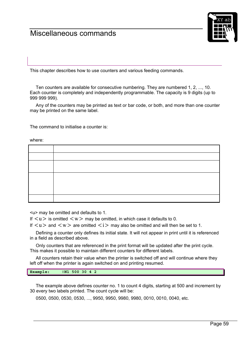 Miscellaneous commands | Datamax-O'Neil Labelpoint Programmer’s Manual User Manual | Page 63 / 95