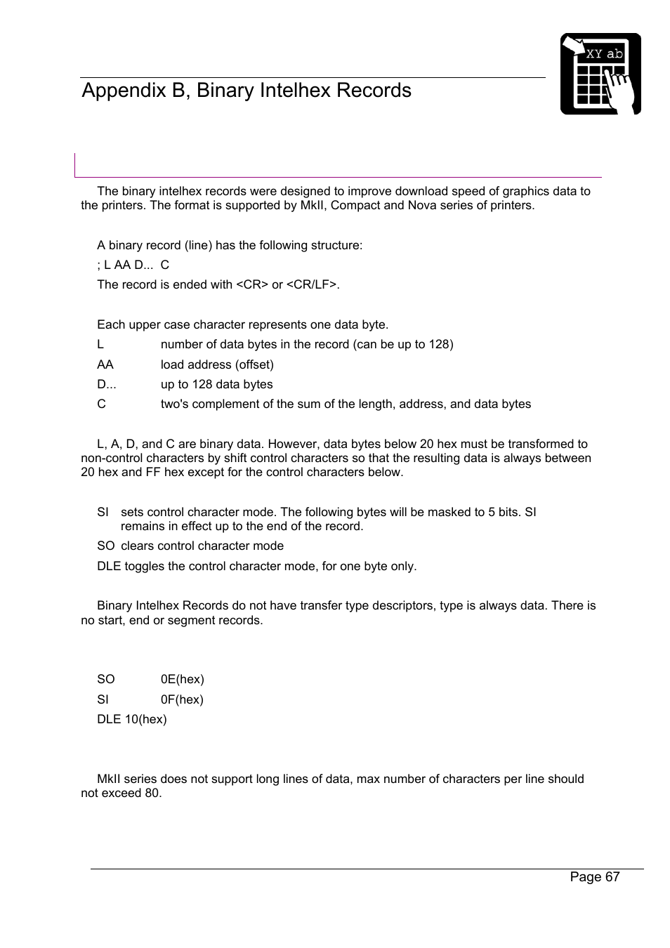 Appendix b: binary intelhex records | Datamax-O'Neil Labelpoint Programmer’s Manual User Manual | Page 71 / 95