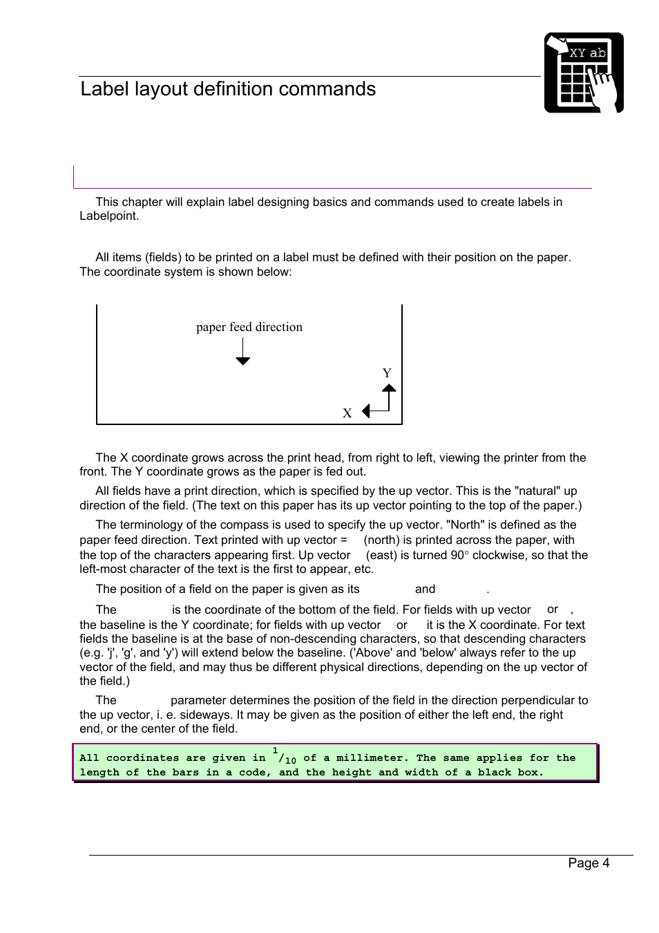 Label layout definition commands, The print area | Datamax-O'Neil Labelpoint Programmer’s Manual User Manual | Page 8 / 95