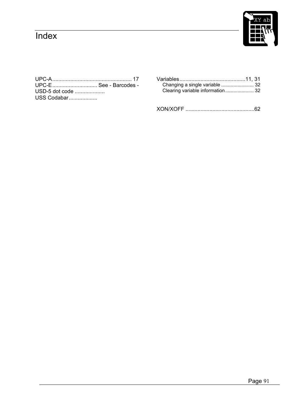 Programmer’s reference manual index | Datamax-O'Neil Labelpoint Programmer’s Manual User Manual | Page 95 / 95