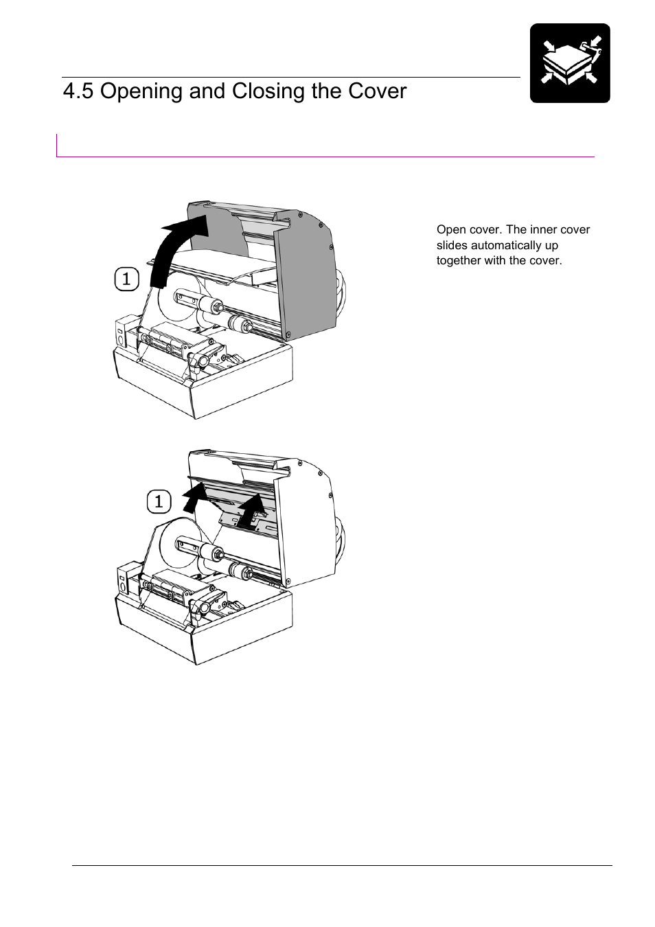 04_5-product overview_open_closett.doc, 5 opening and closing the cover, Product overview | Open mp nova4 & 6 tt | Datamax-O'Neil MP Nova Operators Manual User Manual | Page 18 / 59