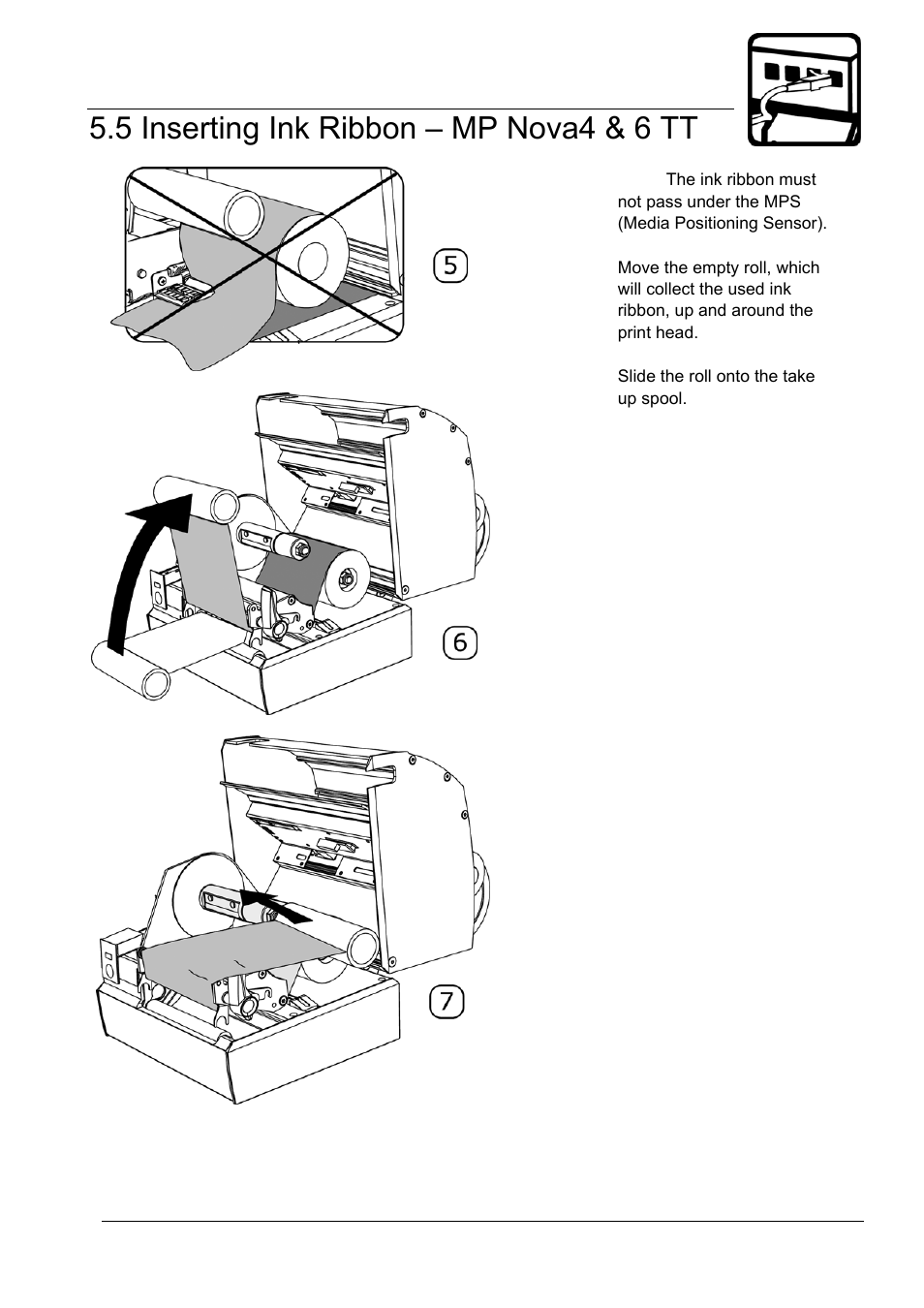 5 inserting ink ribbon – mp nova4 & 6 tt, Getting started | Datamax-O'Neil MP Nova Operators Manual User Manual | Page 31 / 59