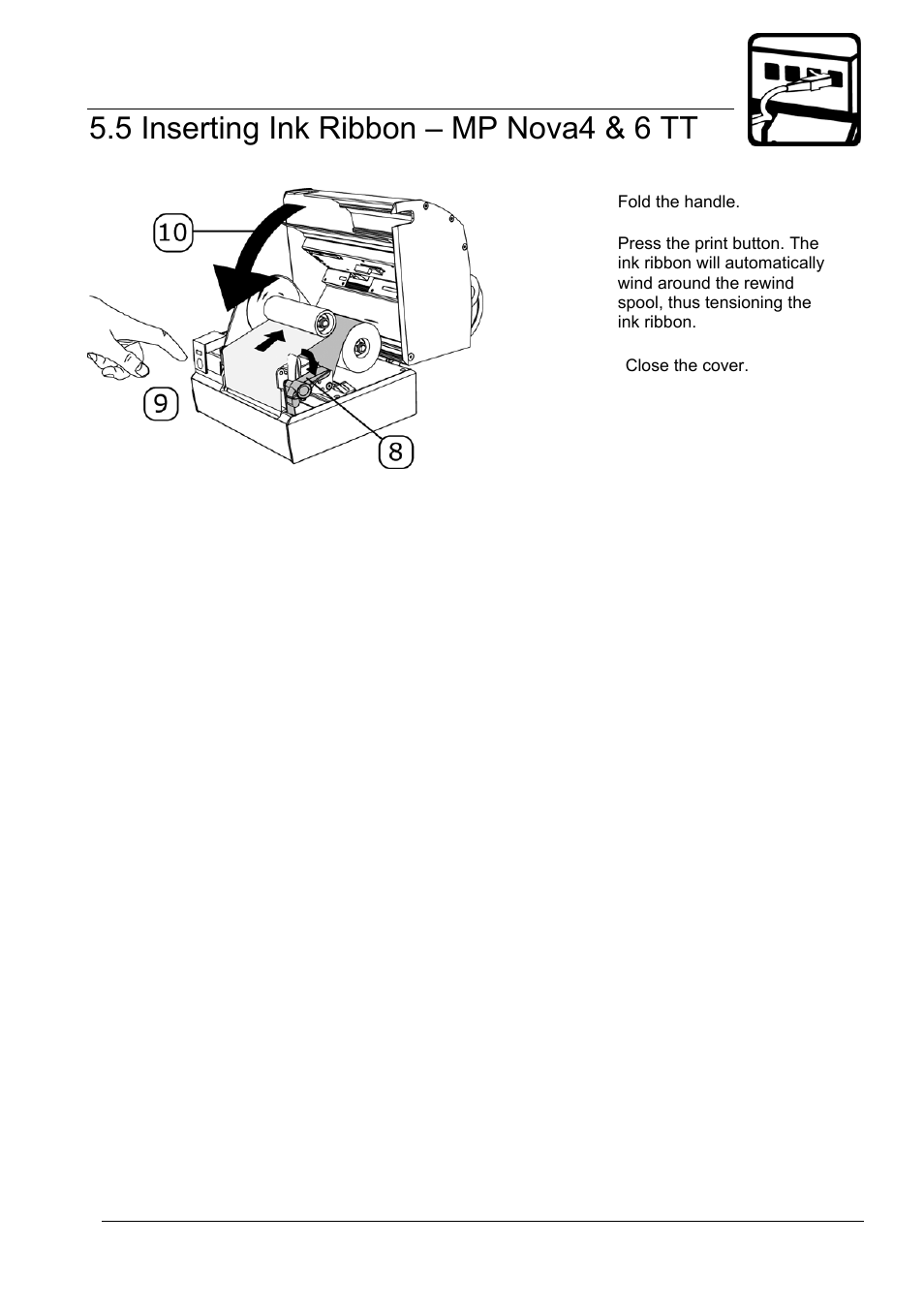 5 inserting ink ribbon – mp nova4 & 6 tt, Getting started | Datamax-O'Neil MP Nova Operators Manual User Manual | Page 32 / 59