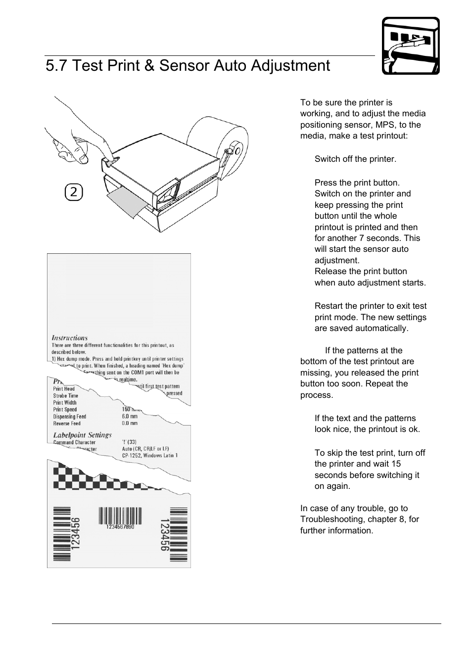 05_7-getting started_test print.doc, 7 test print & sensor auto adjustment, Getting started | Datamax-O'Neil MP Nova Operators Manual User Manual | Page 34 / 59