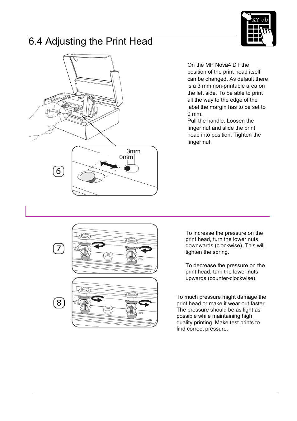 4 adjusting the print head, Operation, Adjusting print head pressure | Datamax-O'Neil MP Nova Operators Manual User Manual | Page 38 / 59