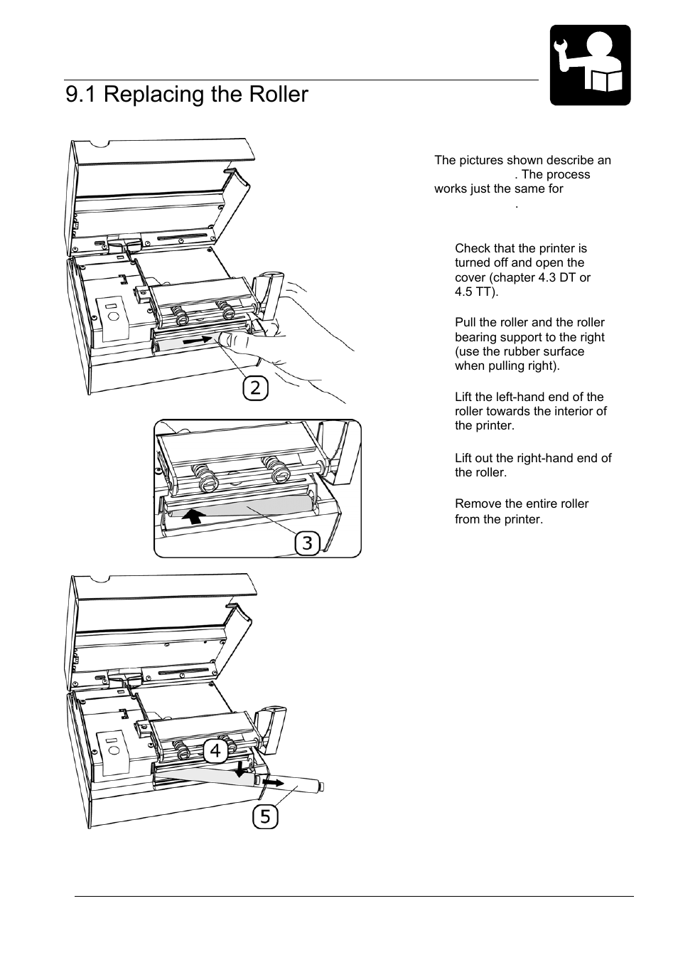 09_1-changable parts_roller.doc, 1 replacing the roller, Changeable parts | Datamax-O'Neil MP Nova Operators Manual User Manual | Page 44 / 59