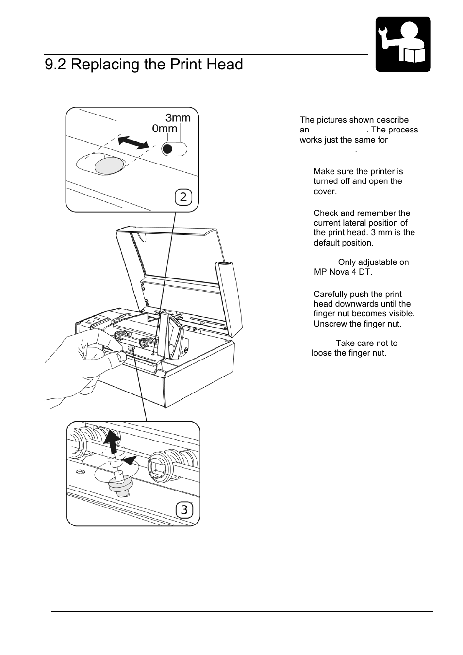 09_2-changable parts_print head.doc, 2 replacing the print head, Changeable parts | Datamax-O'Neil MP Nova Operators Manual User Manual | Page 49 / 59