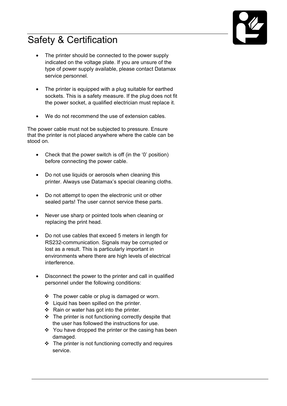 Safety & certification, Safety | Datamax-O'Neil MP Nova Operators Manual User Manual | Page 5 / 59