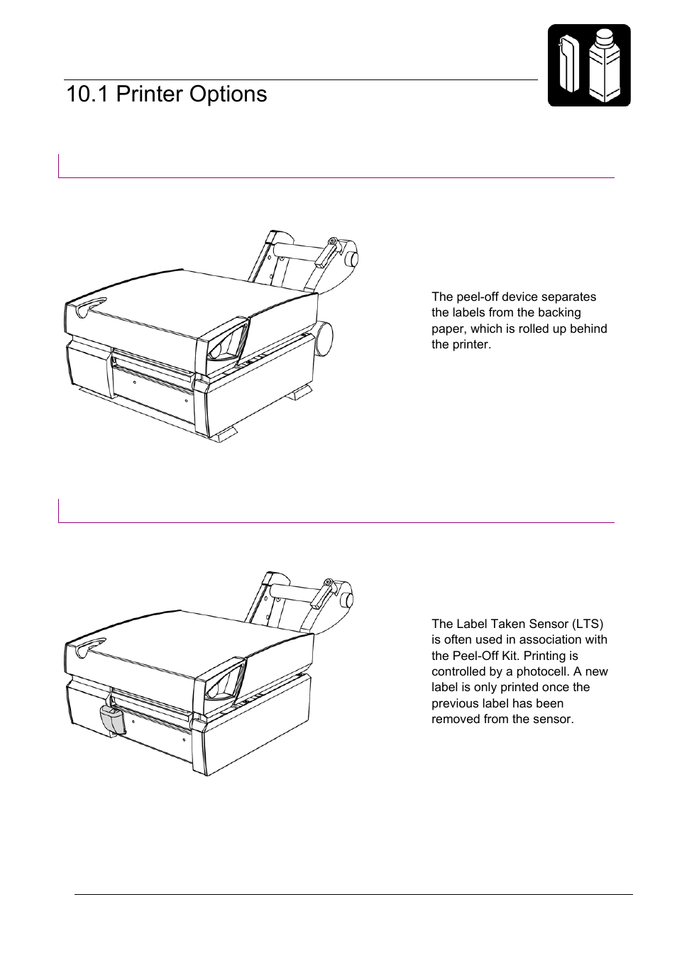 10_1-printer options_peel-off kit_.doc, 1 printer options, Printer options and spare parts | Peel-off kit, Lts – label taken sensor | Datamax-O'Neil MP Nova Operators Manual User Manual | Page 53 / 59