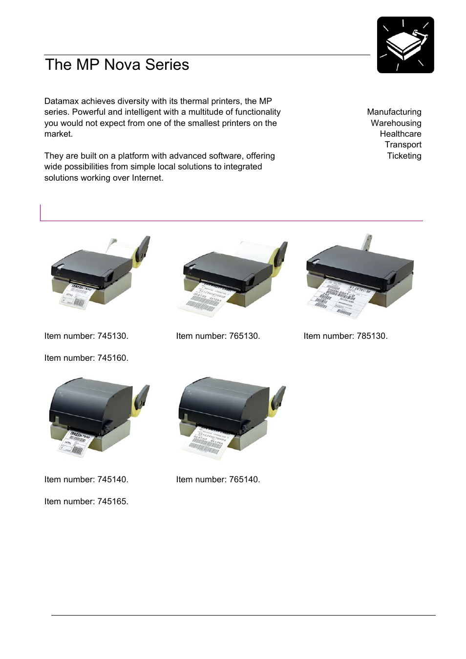03_1-product presentation.doc, The mp nova series, Product presentation | Printer models | Datamax-O'Neil MP Nova Operators Manual User Manual | Page 8 / 59