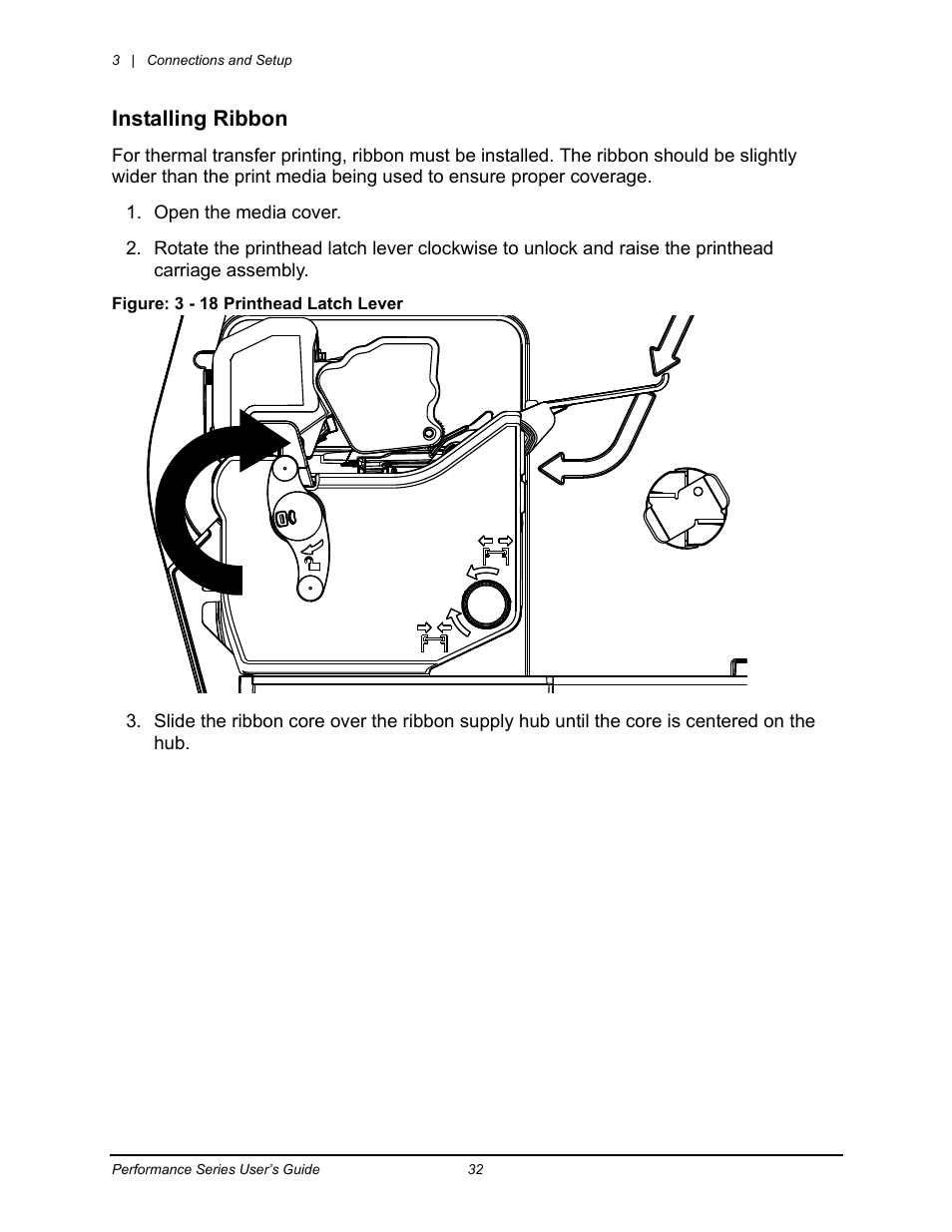 Installing ribbon | Datamax-O'Neil Performance series User Guide User Manual | Page 40 / 143