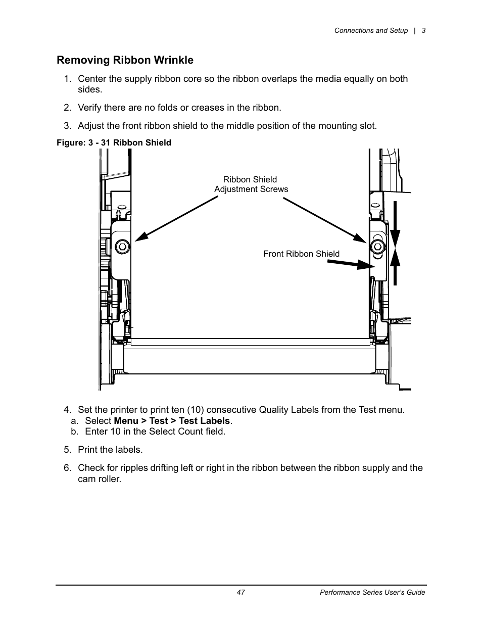 Removing ribbon wrinkle | Datamax-O'Neil Performance series User Guide User Manual | Page 55 / 143