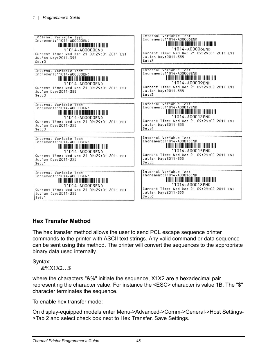 Hex transfer method | Datamax-O'Neil Workstation series Programmer’s Guide User Manual | Page 54 / 59