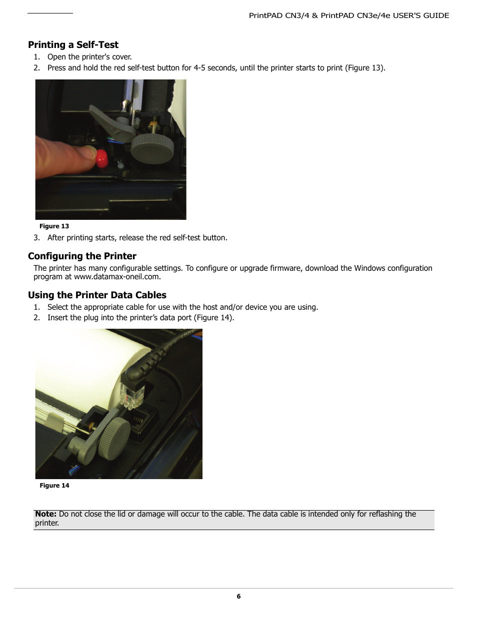 Printing a self-test, Configuring the printer, Using the printer data cables | Datamax-O'Neil PrintPAD CN3_4_3e_4e User Guide User Manual | Page 8 / 16