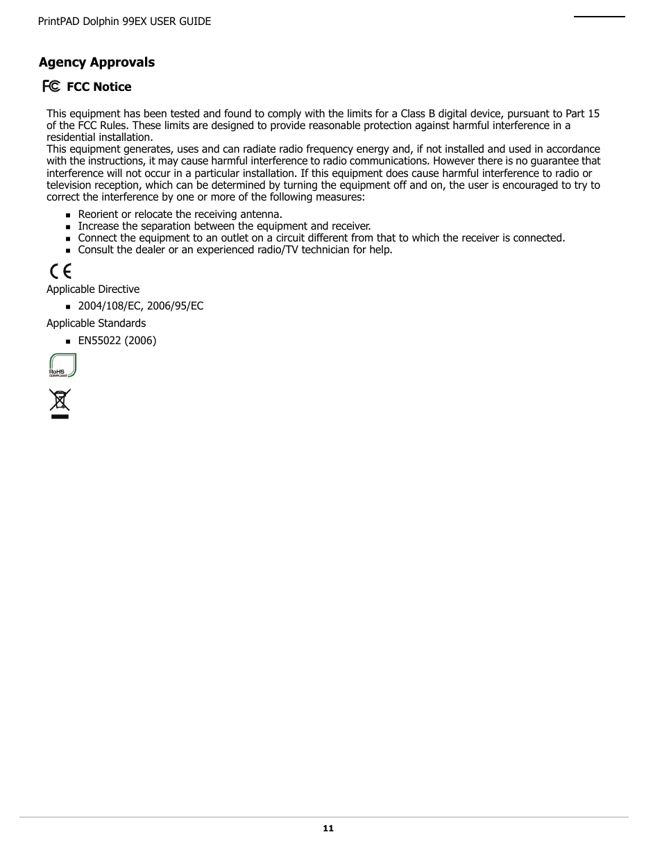 Agency approvals | Datamax-O'Neil PrintPAD Dolphin 99EX User Guide User Manual | Page 13 / 15
