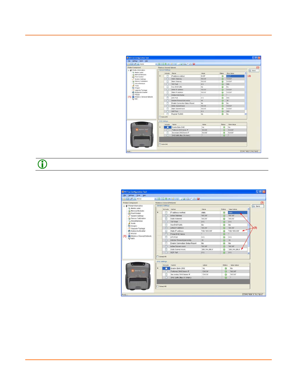 Static ip/dhcp setting | Datamax-O'Neil RL3_4 User Guide User Manual | Page 50 / 70