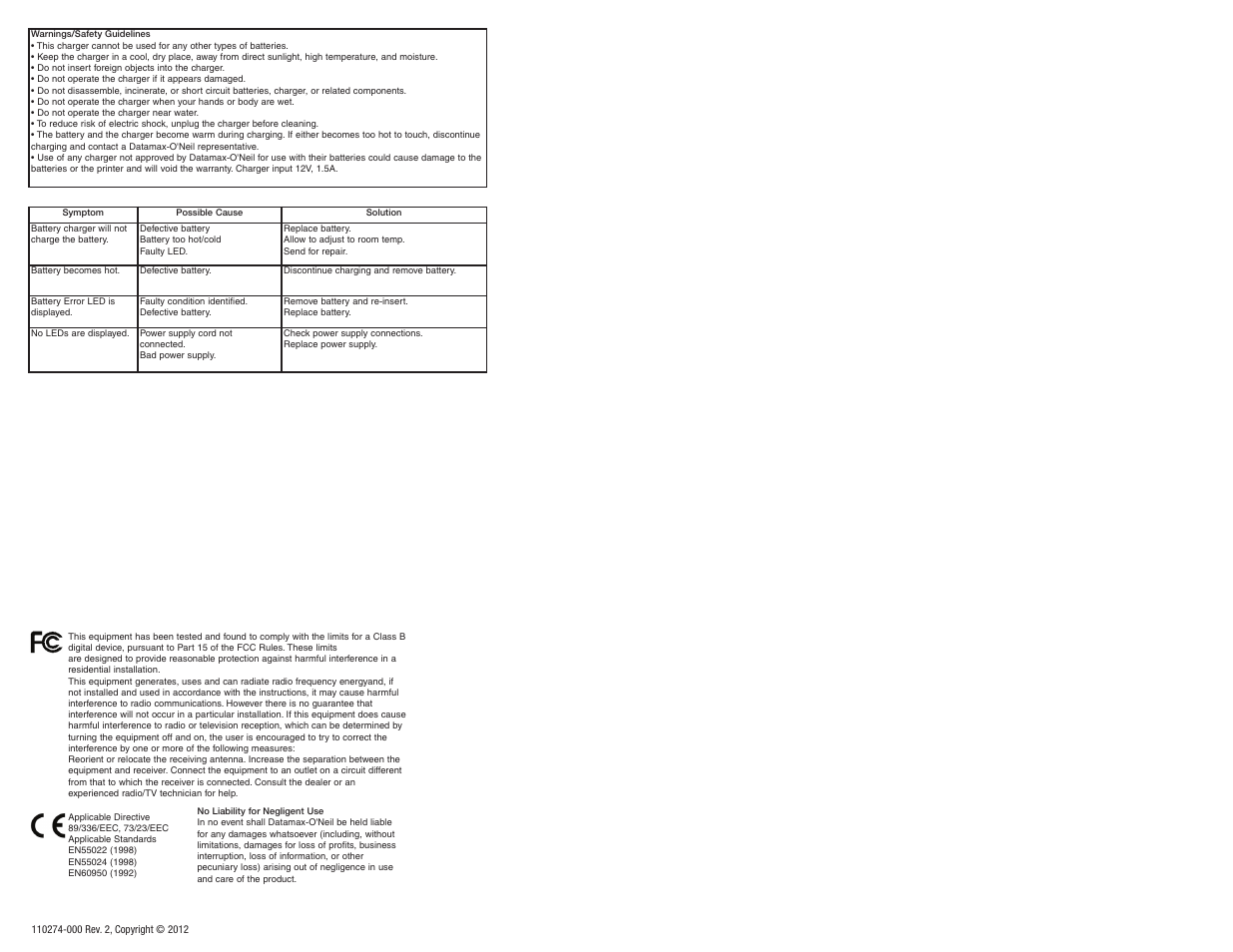 Datamax-O'Neil RL3_4 2 Bay Charger User Manual | Page 2 / 2