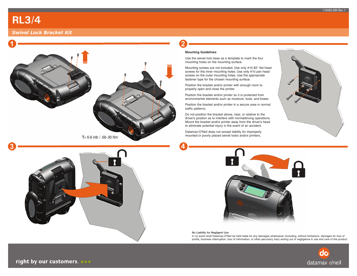 Datamax-O'Neil RL3_4 Swivel Lock Bracket Kit User Manual | 1 page