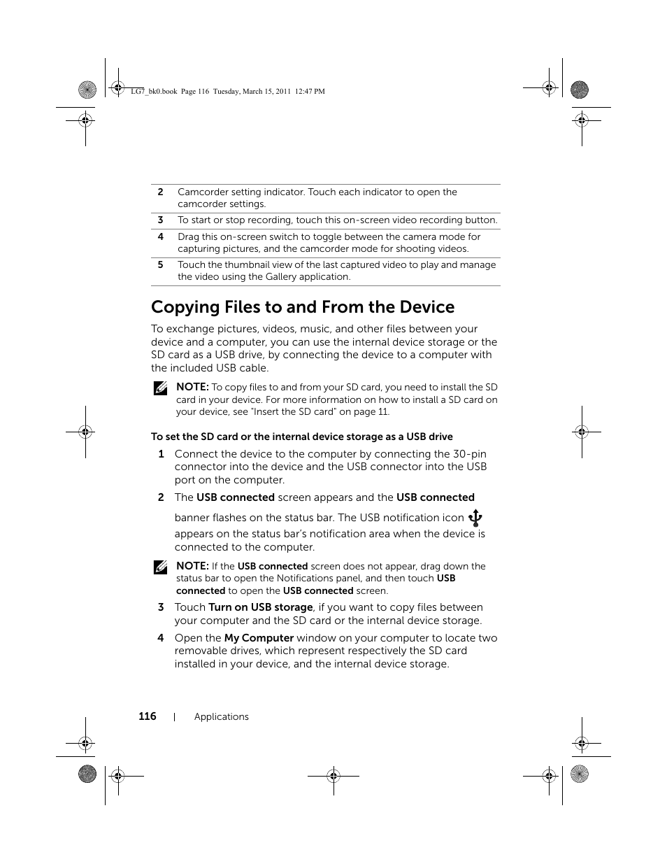 Copying files to and from the device | Dell STREAK 7 User Manual | Page 116 / 141